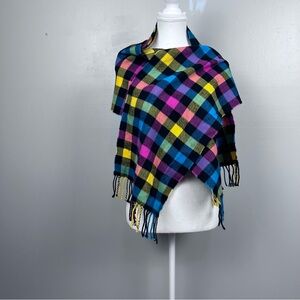Made in Scotland 100% Cashmere Rainbow Plaid Knit Scarf; Winter, Outdoor, Casual